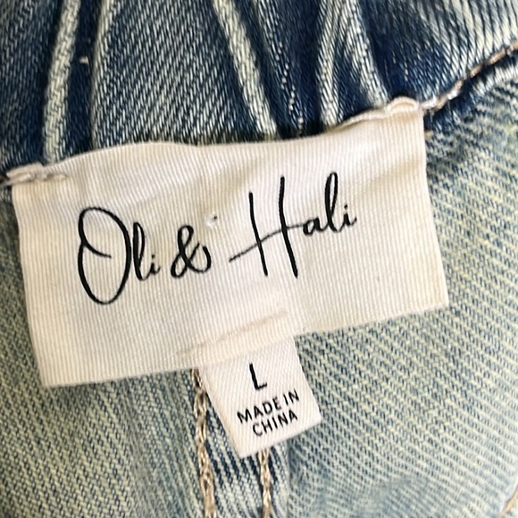 Oli & Hali Love Patch Wide Leg Baggy Denim Pants size Large Boho Distressed NWOT - Picture 11 of 13